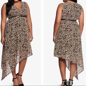 Torrid Plus Size Leopard Print V Neck Asymmetrical Handkerchief Hem Dress Size 3